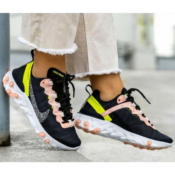 Nike React Element 55 Running Shoes SZ 6.5 Black Coral CD6964002 Lace Up Low Top - Picture 2 of 13